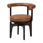 Baxton Studio Delacruz Swivel Dining Chair - Round Open Back Accent Chair with Faux Leather Upholstery, Modern Contemporary Seating for Kitchen or Dining Room Baxton Studio restaurant furniture, hotel furniture, commercial furniture, wholesale dining room furniture, wholesale dining chairs, classic dining chairs